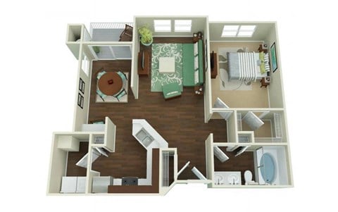 Floor plan for 1 bed, 1 bath, 830 sqft